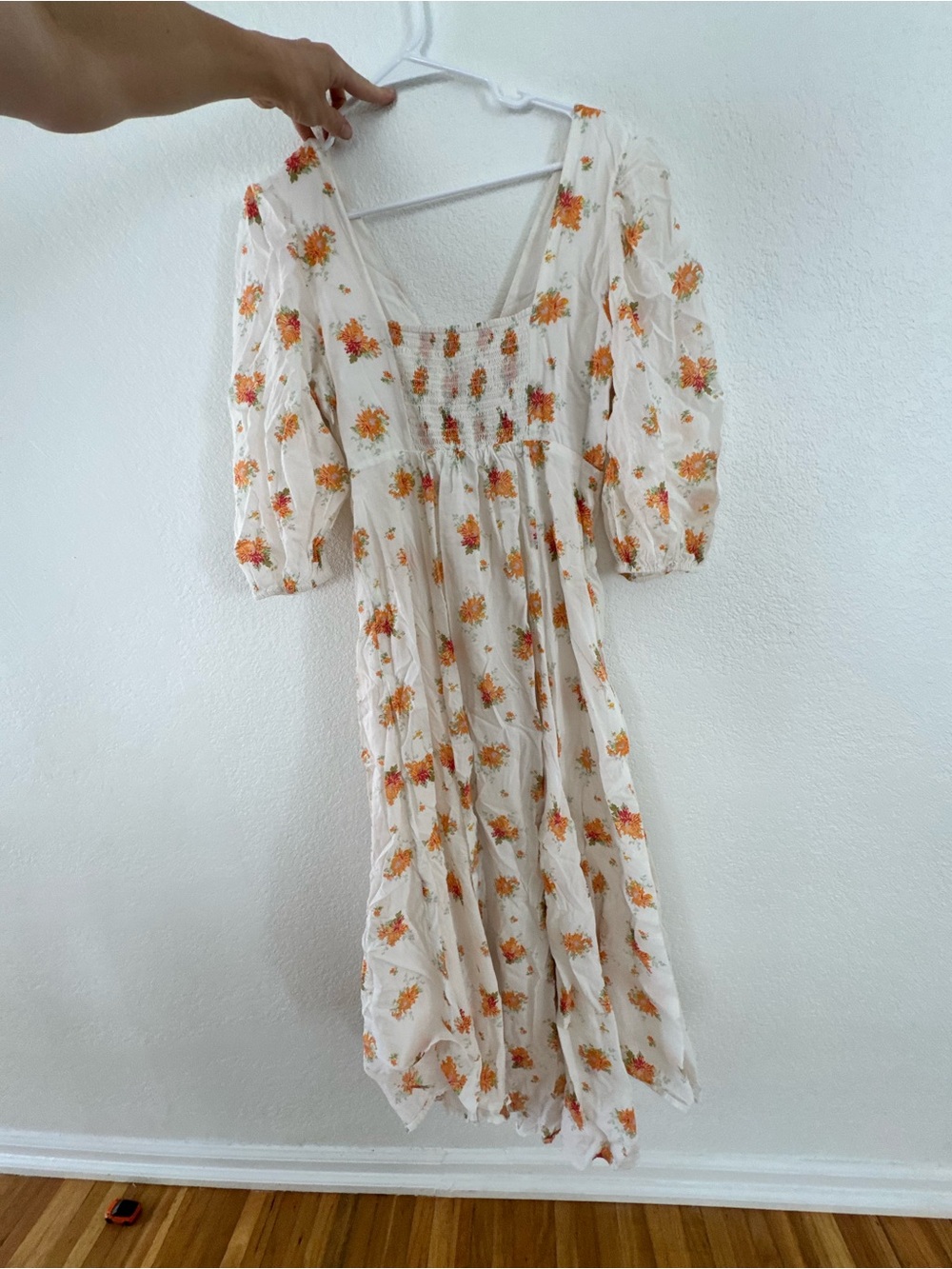 Free People Ivory Maxi Dress with Orange Floral Print - Picture 3 of 9